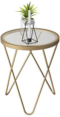 Table d'appoint Table d'appoint Petite Table Basse Verre en Fer forgé Croix Design Petite Table Ronde Salon canapé côté ， Support de Tablette 2 Couleurs (Color : Gold, Size : 18.50 * 24.40in