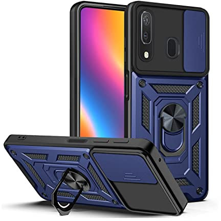 LBH Armor Coque de protection pour Samsung Galaxy A50 - Avec protection de l'appareil photo - Extérieur - Anti-chocs - Anneau en métal à 360 ° - Support pour téléphone portable - Magnétique - Bleu