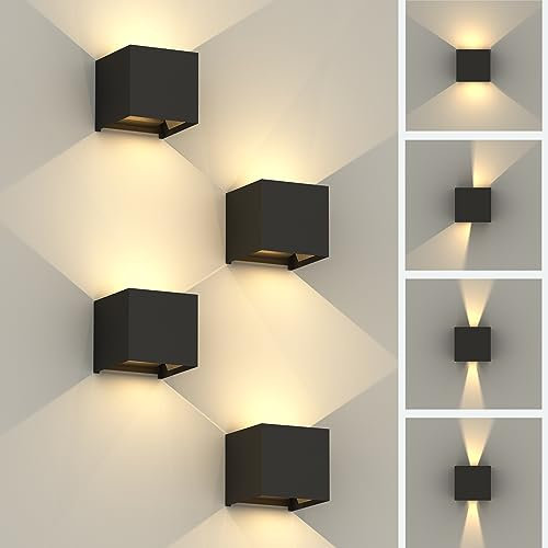 ezmyma Wandleuchte Led Aussen & Innen 12W,3000K Warmweiß 4 Stücke Einstellbarer Wandlampe hauswand Schwarz LED Außenleuchten