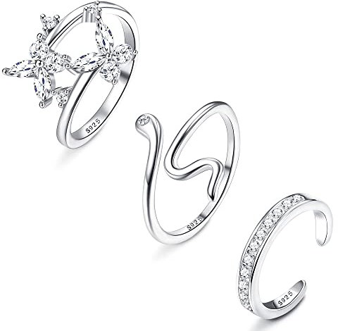 Sllaiss 925 Sterling Silber Zehenring für Frauen 3 Stücke Öffnen Zehenringe Set Schmetterling Zehenringe Türkis Verstellbar Zehenringe Zirkonia Sommer Fußschmuck Set A