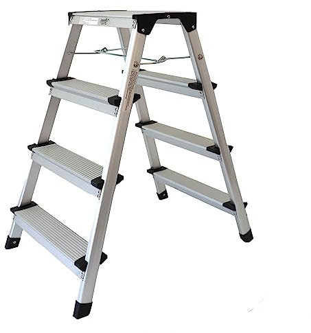 Alu Trittleiter zusammenklappbar | 4 Stufen | 74 cm Höhe | Leichter Klapptritt, Tritthocker | klein und kompakt | mit rutschfesten Füßen | belastbar bis 150 kg | Haushaltsleiter