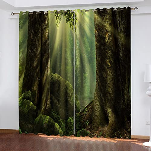 Hundnsney Ösenvorhang Blickdicht 2Er Set 3D Sonnenschein Urwald Muster Thermo Vorhänge Gardinen Wohnzimmer Schlafzimmer Kinderzimmer Küchengardinen Modern Fensterdekoration Mass Angefertigtcm (HxB)