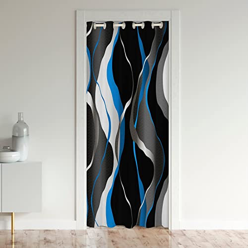 Loussiesd Blau Schwarz Türvorhang 86x203cm Tür Privatsphäre Geometrisch Spiral Modern Abstrakte Verdunkelung Verdunkelungsvorhang Grau Weiß Schrank Vorhang für Innentür Raumteiler Türvorhang