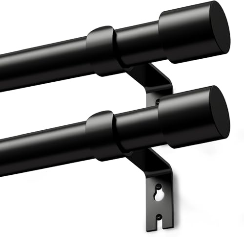 Black Curtain Poles for Eyelet Curtains Metal Extendable Curtain Rod Adjustable Voile Curtain Poles for Windows Door (Black, 76-380cm, A2, 2Pcs)