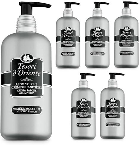 Tesori d’Oriente TESORI DORIENTE Cremeseife weißer Moschus 6x300 ml Flüssigseife Seife Handseife aromatische Flüssigseife Pflegeseife, Wellness-Rituale für Körper & Sinne