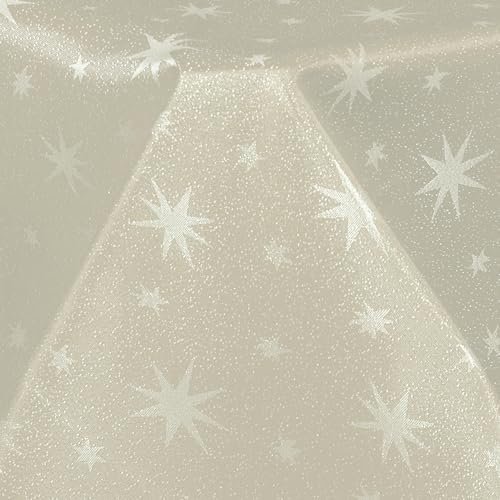 Hochwertige weihnachtlicher Tischläufer mit Sternen Läufer Tischband Tafeldecke Tischtuch Bügelarm schnelltrocknend Creme goldene Sterne Tischläufer 40 x 140cm
