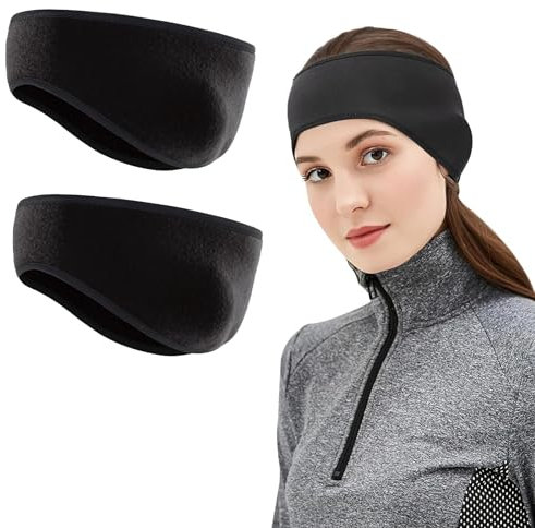 Bandeaux de Sport Femmes Hommes,Bandeau de Sports D'hiver pour Femmes et Hommes,Bandeaux de Cheveux Cache-Oreilles,Cache-Oreilles Chaud Coupe-Vent,Bandeau Hiver (Noir + Noir)