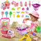 Mini Tudou Strandspielzeug für Mädchen,Sandkasten Abnehmbares Auto,Prinzessin Sandspielzeug mit Eiscreme/Desserts Sand Formen,Eimer,Schaufel,Gießkanne,Reisespielzeug mit Netztasche für Kinder