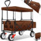 KESSER® Chariot de transport pliable avec toit, roues avant pivotantes à 360°, frein avant et pneus en caoutchouc plein avec sac extérieur XXL, 2 poches en filet et housse