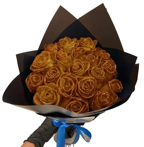 RePaLy, Bouquet di rose glitterate artificiali, bouquet fai da te, bouquet di rose finte lucide, regalo d'amore, con glitter rosa, bouquet fai da te, regalo per San Valentino (colore oro, 50 pezzi)