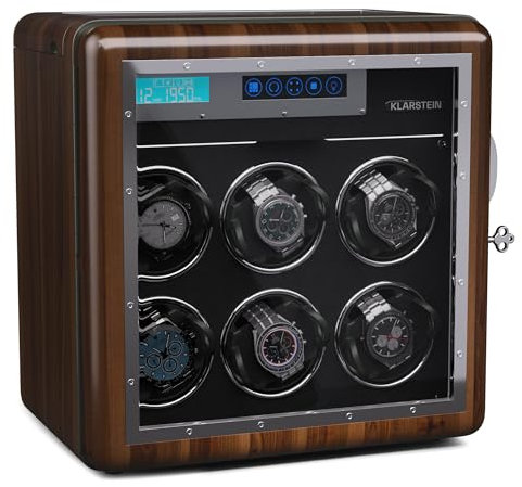 Klarstein Uhrenbeweger für Automatikuhren, Automatik-Uhrenbeweger für 6 Uhren, Automatikuhr Uhrenbeweger mit Acryl-Tür, Automatischer Uhrenbeweger, Blaue LEDs, Watch Winder mit 5 TPD Einstellungen