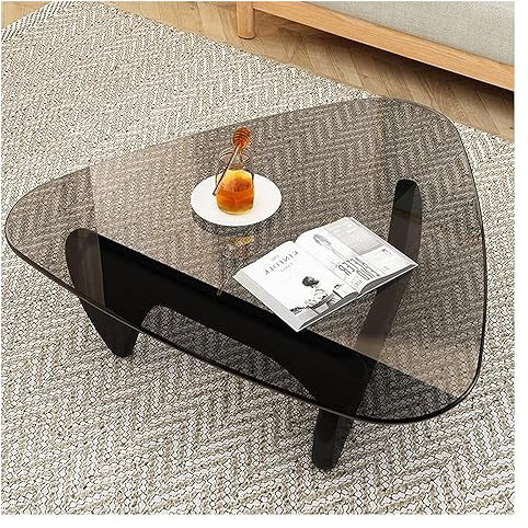 Table d'appoint moderne du milieu du siècle avec base en bois massif, table basse triangulaire en verre trempé, table centrale vintage for salon, balcon, table d'appoint, noyer/transparent ( Color : 3