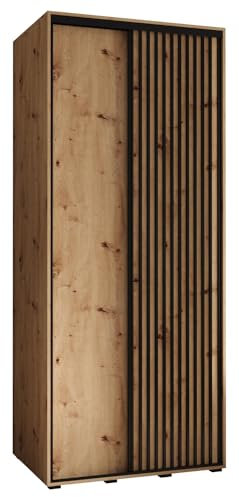 MEBLE KRYSPOL Lanko 1 Schrank mit Zwei Schiebetüren mit Stange, Regale - Moderner Aufbewahrungsschrank für Schlafzimmer, Wohnzimmer - 235,2x120x60 cm - Artisan Artisan Schwarz