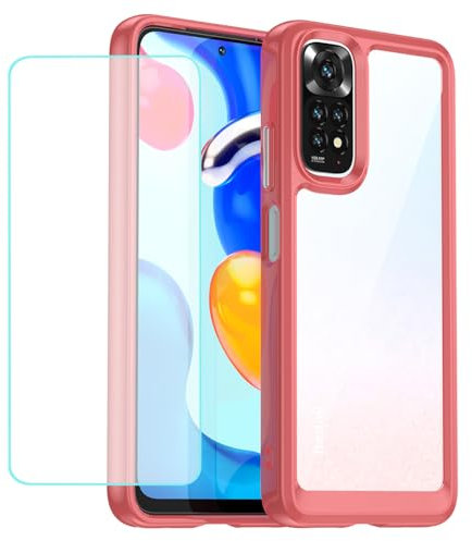 Wanyuexes Funda para Redmi Note 11 4G/Redmi Note 11S 2201117TY con protector de pantalla de vidrio templado, parte trasera de policarbonato duro transparente y carcasa protectora de TPU suave para