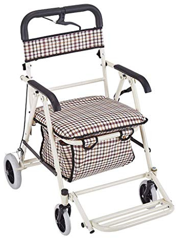Rollatoren, Gehhilfen Für Senioren, Einkaufswagen, Ältere Menschen, Rollstuhl, Vierrädriger Wagen, Einkaufswagen Für Den Haushalt, Mit Sitz + Pedal, Rollator Mit Seitenbremse, Langlebiges Mo (Weiß)