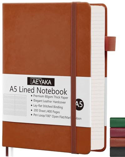 AEYAKA Liniert notizbuch A5 Journal Notizbuch A5 Liniertes Tagebuch Hardcover und Elastischem Verschlusst Stifthalter PU-Lederhülle Thick 80gsm Paper, 15 x 21 cm (Liniert, Braun-400)