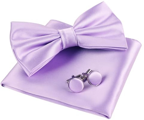 Alizeal Set da uomo con papillon, fazzoletto e gemelli, Lilla, Taglia unica