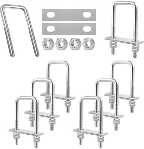GOEDCH 8 Pièces Boulons en U M8: 304 Inox Acier U Pince Boulon avec 32 Écrous et 16 Tôle, 40mm x 100mm Boulon U M8, Étrier de Fixation en U Bolt pour Fixation de Tube et Bateau Remorque