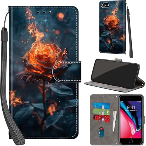 PHINIENLAND Wallet Flip Case for iPhone SE2 / SE3 / 7/8 Leather Roses | 3 Card Slots & 1 Cash Pocket, Magnetic Closure, Kickstand, Premium PU Leather flip cover for iPhone 7 / 8 / SE