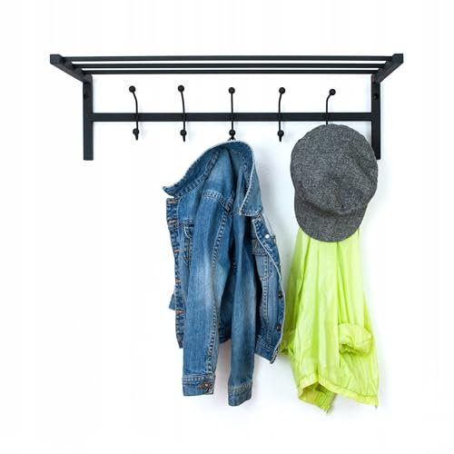 Kapaga - GESCHWEIßT - Wandgarderobe - Wandregal mit Haken - Garderobenhaken Wand - Garderobenleiste - Kleiderhaken - Garderobenleiste Edelstahl - Garderobe Wandhaken - Hakenleiste - (Schwarz 1)