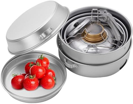 Kit de estufa de camping kit de batería de cocina de camping | Hornillos de camping 10 piezas | Batería de cocina de camping con parabrisas de alta eficiencia, aluminio para senderismo