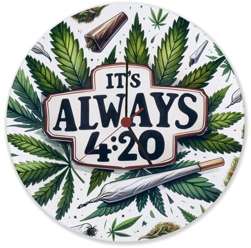 speecheese Marihuana Kiffer Wanduhr aus Glas mit Spruch Its Always 4:20 Die perfekte Cannabis-Uhrzeit für Entspannung