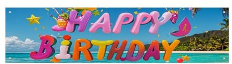 Banner Happy Birthday on the Beach, für Innen- und Außenbereich, 119 x 30 cm, große Banner für Party, personalisiertes Banner für Büro, Veranstaltungen, Einzelhandel, Geburtstag