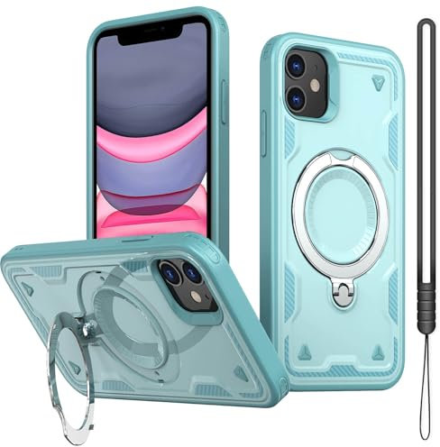 GOTOURED for iPhone 11 Case,XR Phone Case,[Metal Stand Ring Holder] [Military Grade Drop Protection] Slim Flexible Bumper Shockproof Sturdy Magnetic Cover Protective for iPhone 11/XR (Teal)