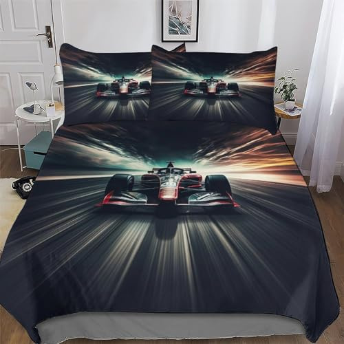 AAPZY F1 Rennen Bettwäsche & Kissenbezug - Bettbezüge Aus Atmungsaktivem Mikrofaser, Superweiches Bettbezug Set 3teilig, Angenehme Bettdeckenbezug King (220x240cm)