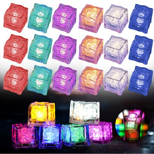 24 Stück LED Eiswürfel für Getränke Leuchtende Eiswürfel, LED-Eiswürfel-Lichter, Bunt LED Eiswürfels Dekoration Licht, für Hochzeit,Party, Club, Festival und Bar, Langsamer Blitz