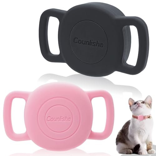 2 Pack Silicone Holder for Tile Sticker 2024 for Dog Collar, Slim Cover tag for pet Necklace Accessories, Waterproof case Protect Life360 Sticker Tracker for cat,Bag (Black,Pink)