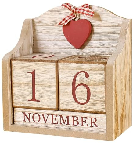 Sarini Ewiger Kalender im Vintage-Holzblock, Wiederverwendbare Monats- und Datumsanzeigeblöcke für das Homeoffice oder als Schreibtischdekoration, rustikaler Schreibtischkalender aus Holz