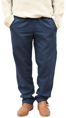 Battle-Merchant - Mittelalterhose Hagen, Baumwolle, Herren - weit und gerade geschnitten - Wikingerhose für Mittelaltermarkt und LARP-Event - Ritterhose, Piratenhose (L, Blau)