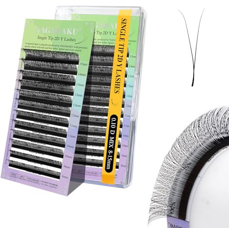 NAGARAKU Y Cils 2D Forme Y Professionnelles Pré-fanés Doux Légers Naturels Volume Russe Extension de Faux Cils Premade Fans Bouquet Prefait Ventilateur Wispy Cluster Eyelash Noir Mat (0.10 D 8-15mm)