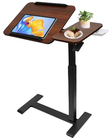 DOKKOME Mesa auxiliar de altura regulable para ordenador portátil con ruedas, color marrón