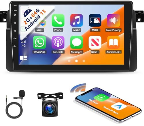 [HiFi Audio] 2G+64G Android 13 Autoraido für BMW E46 1999-2005 mit Wireless Carplay Android Auto 9 Bildschirm Bluetooth GPS Mirror Link WiFi FM/RDS SWC+Rückfahrkamera