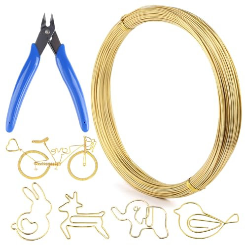 Basteldraht Gold, 1mm x 40m Aluminiumdraht, Weich Schmuckdraht mit Schneidzange, Draht zum Basteln, Modellierdraht für DIY Schmuck, Handwerksartikel, Floristik