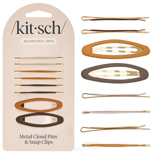 Kitsch Hair Clips for Women & Bobby Pins – Gold Metal Snap Hair Barrettes | Stylish, No Slip, Pain-Free | Ideal for Everyday Hairstyles | Ideal Gifts for Women - Sedona, 8pc Set