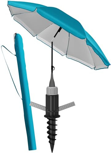 4smile Sonnenschirm Strand SunnyJoy 3-IN-1-SET, Fb. Türkis - Strandschirm Ø 200 cm + Bodenhülse + Schutzhülle - Strandschirm windfest stabil, Strandschirm mit UV-Schutz 50+