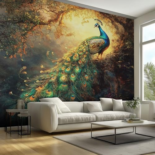 Peacock Wallpaper Murals - Vintage Exotic Bird Wall Paper, Peacock Home Decor, Non-woven Waterproof Print Wallpapers for Bedroom Living Room, Feature Walls Mural 400x280 cm - Osl35