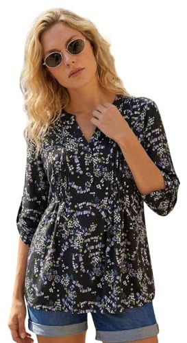 Roman Originals Pintuck Shirt for Women Ladies Jersey Blouse Collarless Top Flare Crinkle Notch Neck Tunic 3/4 Length Sleeve Longline Smart Casual Party Going Out - Lime Noir - Size 16