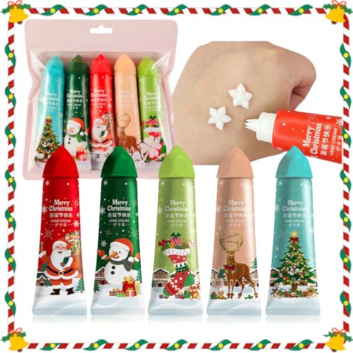 Handcreme Mini Set 5pcs, Handcreme Weihnachten für Sehr Trockene Hände Füße, Kleine Weihnachtsgeschenke für Frauen Männer Kollegen Kind, Dankeschön Geschenke, Feuchtigkeitscreme Geschenkset
