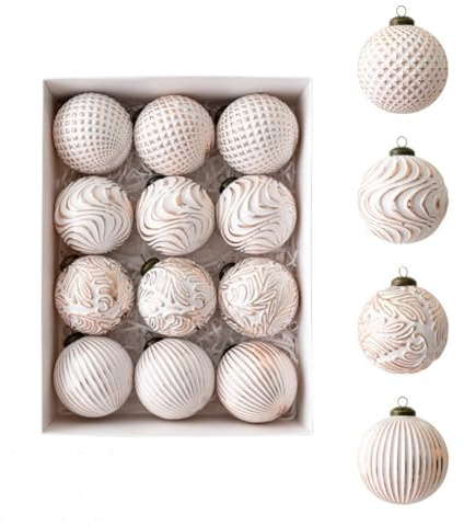 12-teiliges Set mit 8 cm großen dekorativen Weihnachtskugeln,Weihnachtsdekorationen im Vintage-Stil, Shatterproof, Hängendes Kugelset, Kunststoffmaterial (12 pcs,Champagner)