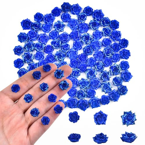 100 Pieces Tiny Blue Rose for Craft Dollhouse Miniatures Soft Resin Flowers for Fairy Garden Micro Landscaping Decoration