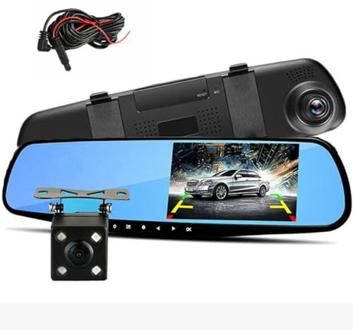 Espejo Retrovisor con Doble Cámara 1080P HD, Visión Nocturna, Grabación Automática Delantera y Trasera, Fácil Instalación Universal para Coche