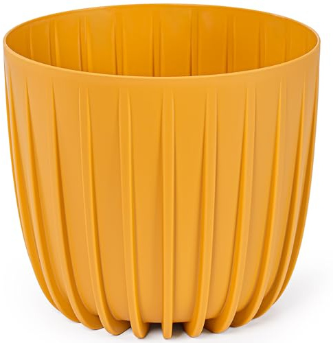 KONZEPT Blumentopf Ø 24 cm – Übertopf 7 L, Matte, markante Rillenstruktur, UV- & wetterbeständig, Kratzfest, Leicht & Robust, für Zimmerpflanzen, Balkon & Terrasse, Gelb