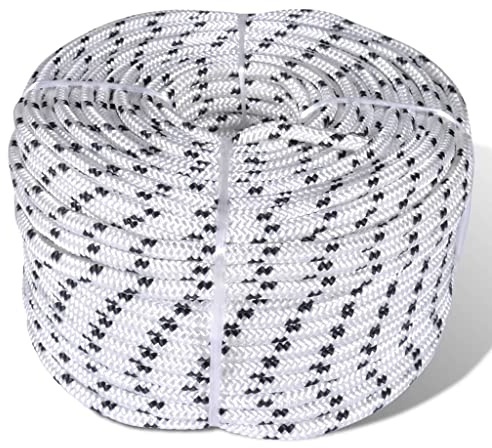 Cuerda trenzada de poliéster de 6 mm de grosor, 250 m de longitud, color blanco, resistente a los rayos UV y a la abrasión, al agua salada y a los productos químicos para cordaje, decoración de ancla