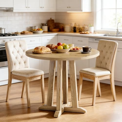 STAPERFO Mesa de comedor redonda de 80 cm, pequeña mesa de cocina redonda de madera para 2-4 personas, mesa de trabajo versátil con patas ajustables, color marrón