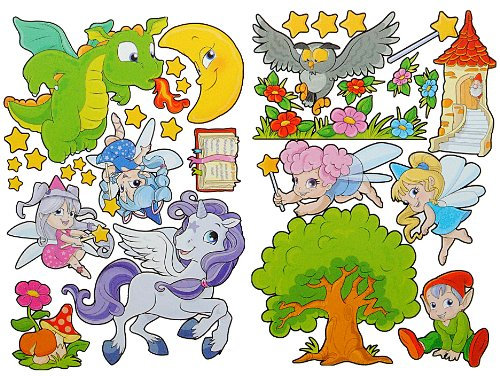 alles-meine.de GmbH 33 TLG. Set XL Wandtattoo Märchen - Wandsticker Drache Einhorn Troll Fee Elfe Aufkleber Wandaufkleber - selbstklebend für Wohnzimmer und Kinderzimmer Deko Sti..