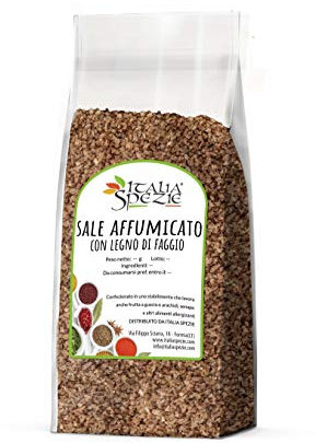 Sale Affumicato in legno di Faggio Italiano - 1 Kg - Linea Sali Gourmet, Sali dal Mondo - Sale marino - Ottimo condimento per BBQ - Linea Premium - Italia Spezie